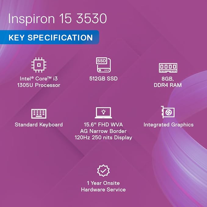 Refurbished - Dell Inspiron 15 3530 Intel Core i3 13th Gen 16GB RAM 512GB SSD 15.6" Screen Win 11 Pro